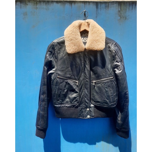 ask enquired leather sherpa jacket wanita