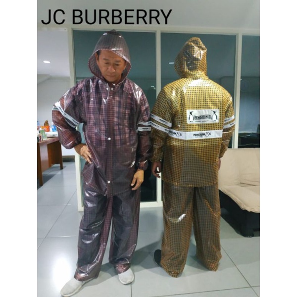 Jas Hujan Setelan Jaket Celana Penguin Motif Burberry