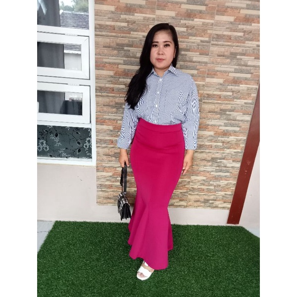 3A Fashion - Rok Duyung High Waist Scuba Premium Pinggang Full Karet