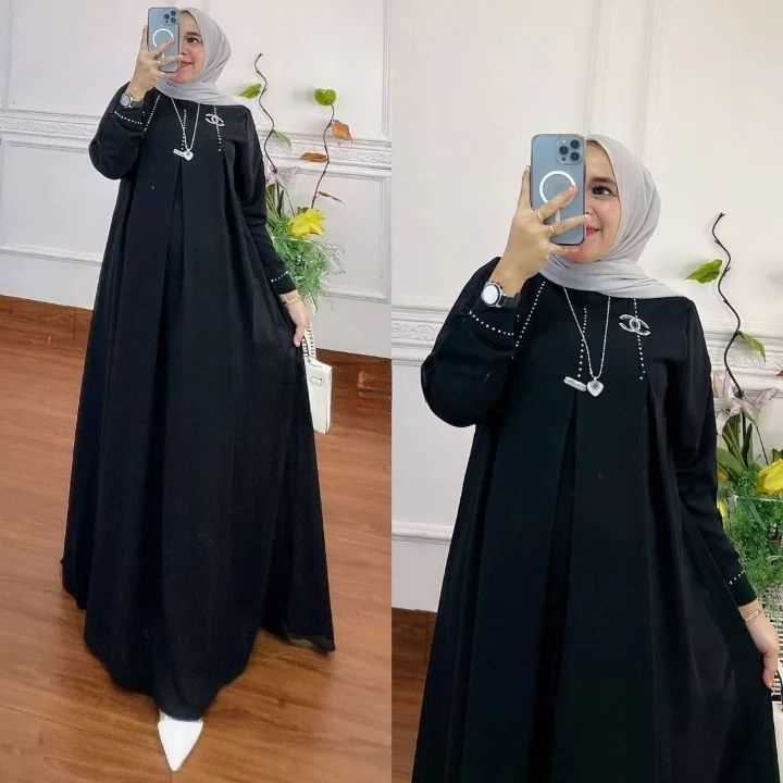 Baju dress wanita davira dress gamis terbaru 2024 model terbaru dress mewah bahan ceruty babydoll full puring gamis cantik modrn kekinian