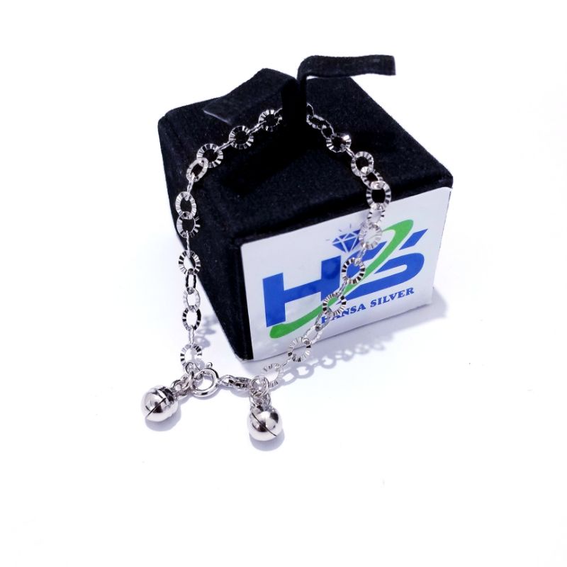 Gelang Perak Anak Bayi Kaki Silver Asli 925 Lapis Emas Putih Rantai Nori Ukir - Perak Asli 925 Anti Karat