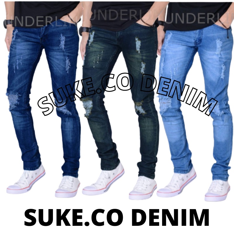 Celana Pria Jeans Skinny Sobek Lutut Street Slim fit Rippet SK014