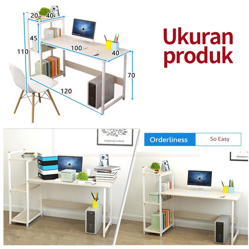 HRAK 120cm Meja kantor/Meja kerja dengan Rak Serbaguna/Meja belajar/Meja komputer/Meja Ruang Belajar/Meja kamar tidur/Meja Modern Minimalis