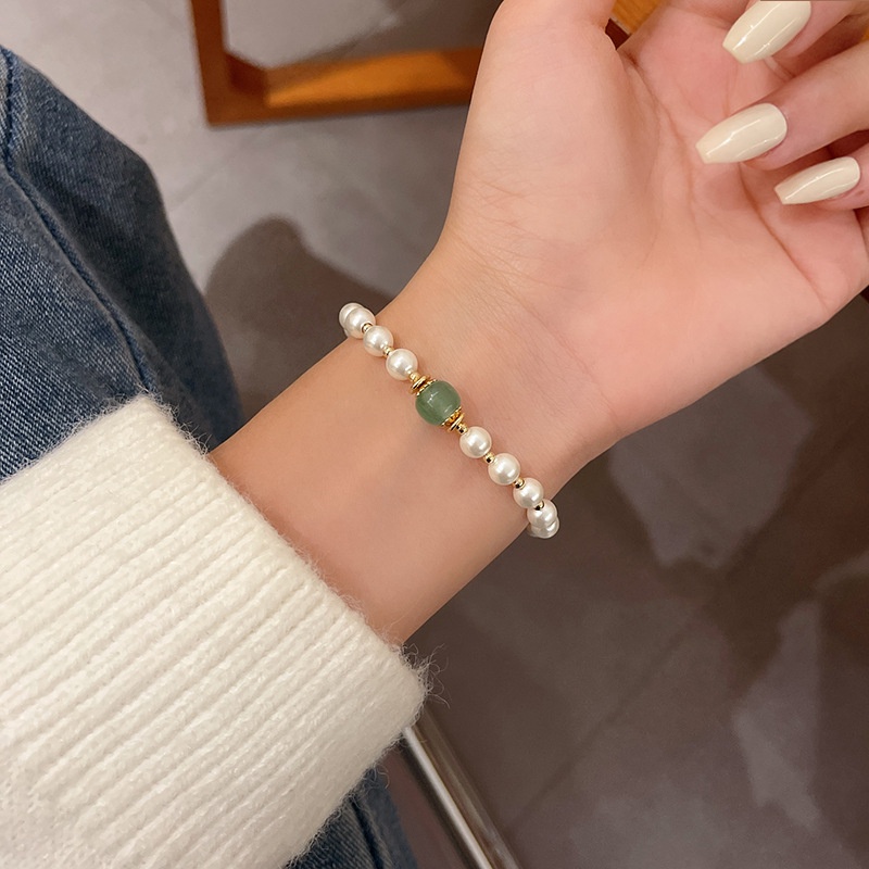 Gelang Mutiara Chalcedony Hijau Untuk Wanita