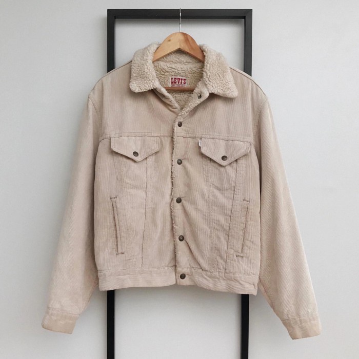 Jaket Corduroy Levis Original Vintage 80s Sherpa Cream Denim Jeans Thrift Second Preloved Bekas