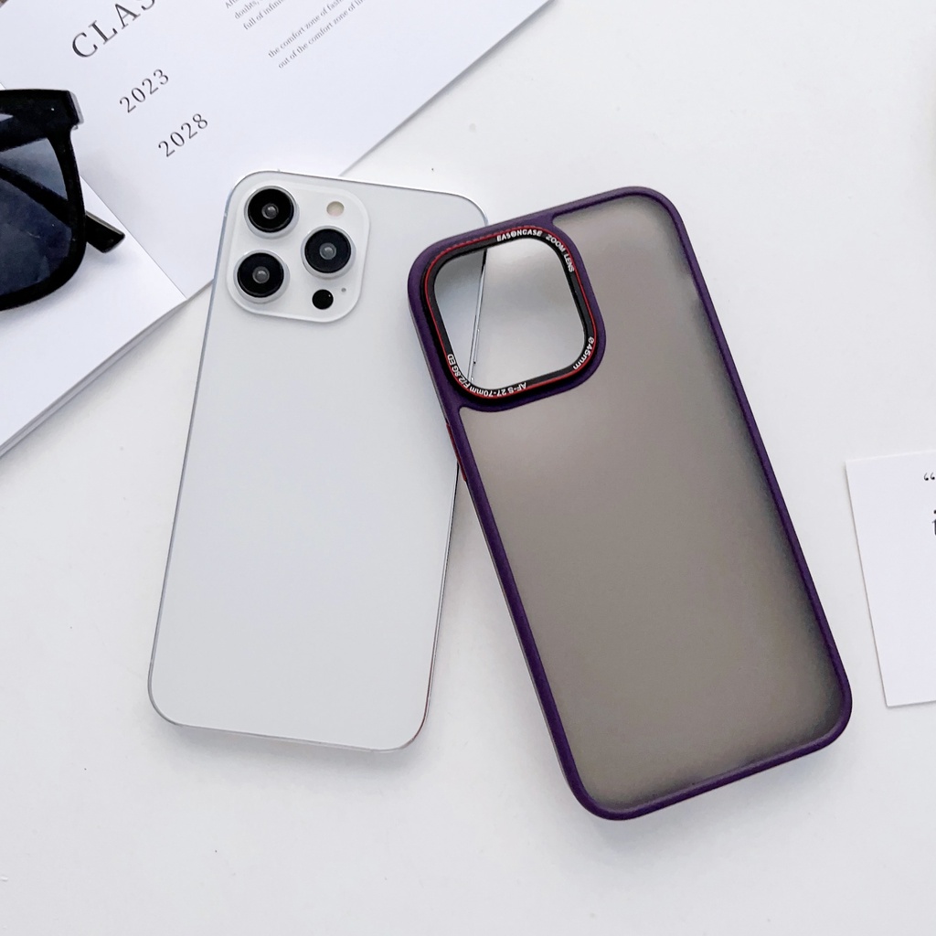 Untuk iPhone Dark Green Purple Blue Pink Matte High Quality Fingerprint Resistant Case iPhone 12 13 14 Pro Max Hard Case Metal Camera Large Hole+Metal Button case