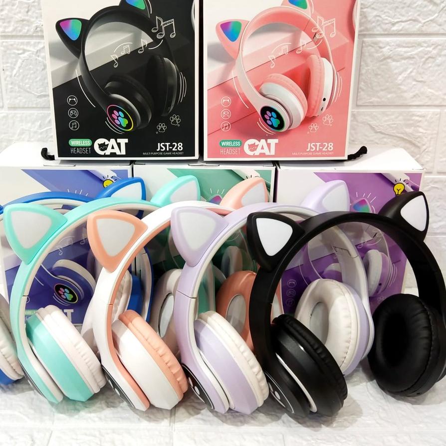 COD  6.6 HEADSET HANDSFREE LED BANDO CAT MACARON BLUETOOTH MICRO SD jst-28 [KODE 097]