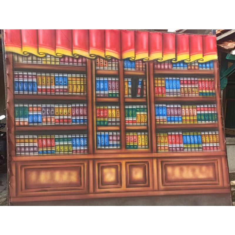 Background Wisuda 2,5×3m Rak Buku full