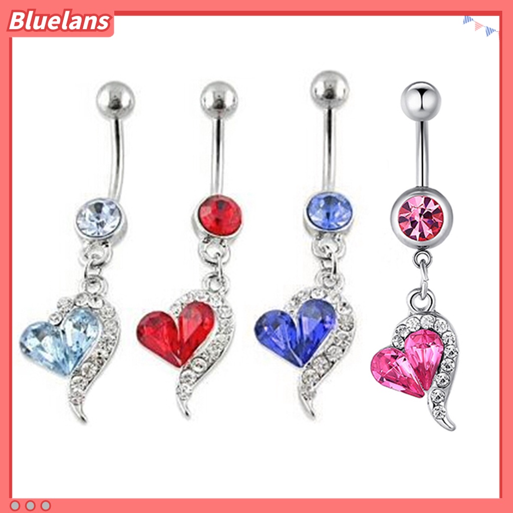 Cincin Tindik Pusar Bentuk Hati Menjuntai Aksen Berlian Imitasi