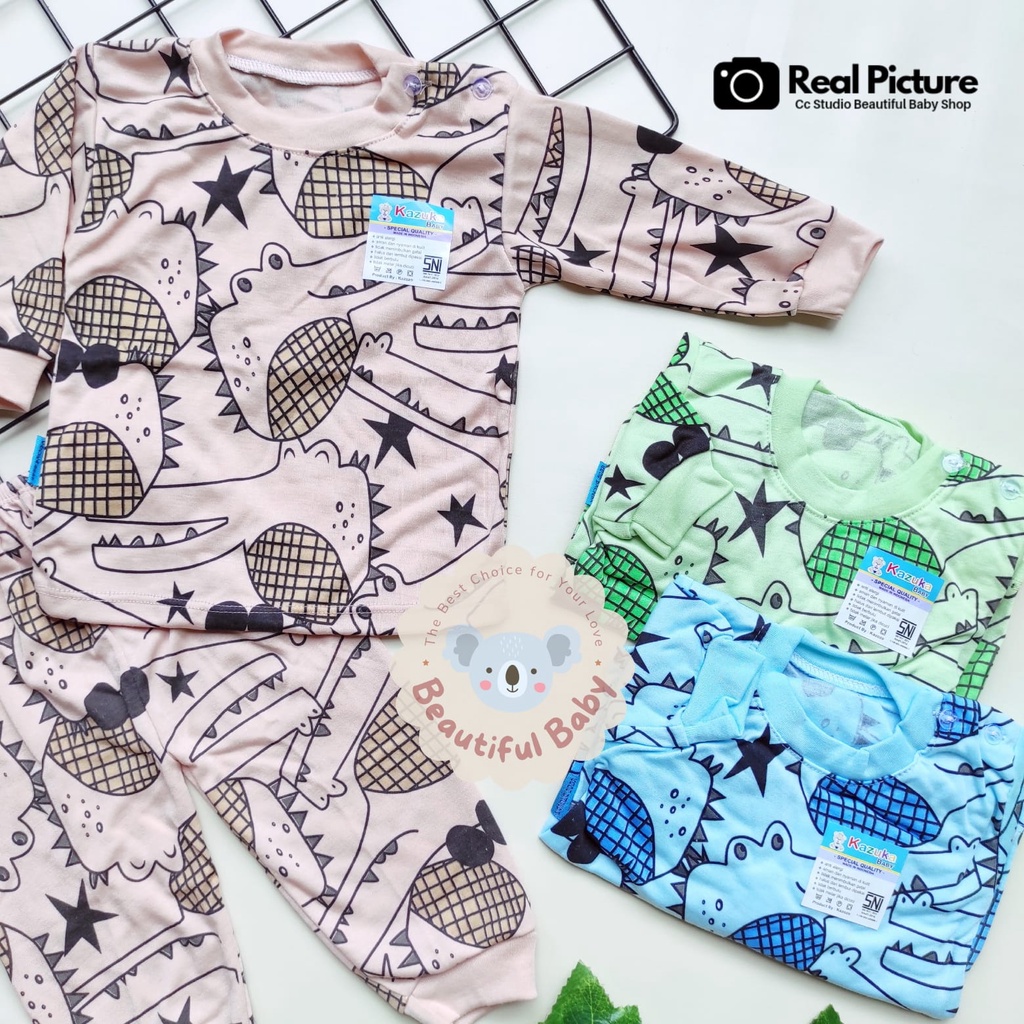 Baby.ou - Setelan Baju Bayi Lengan Panjang Celana Panjang SNI 3-12 Bulan Motif Crocodile / Setelan Piyama Bayi Kazuka / Baju Bayi Panjang / Baju Tidur Bayi