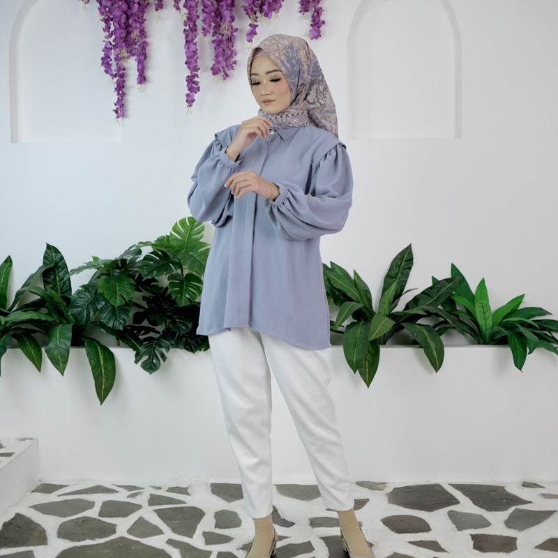 BLOUSE CRINKLE WANITA ATASAN BAJU WANITA BLOUSE ALENA CRINKLE GREY