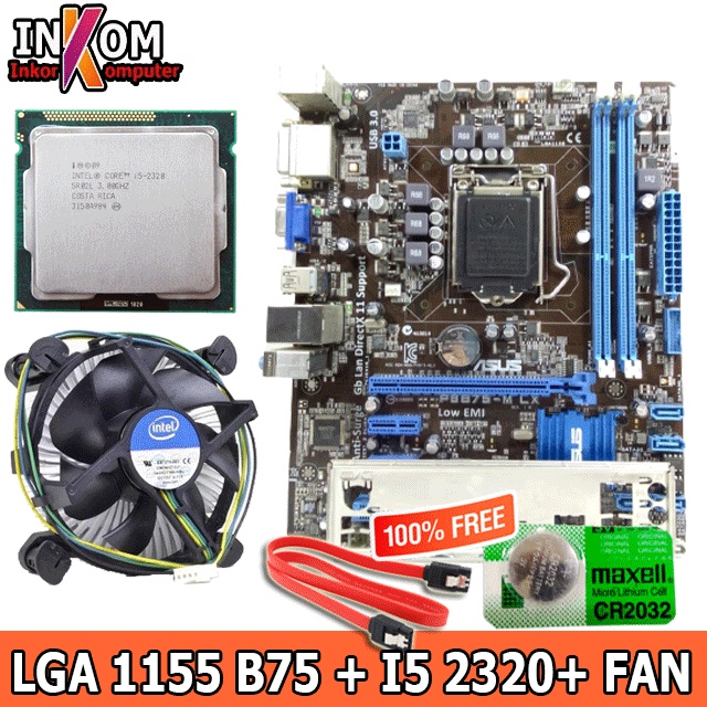 Paket Mainboard Mobo Motherboard B75 Socket 1155 Plus i5 2320