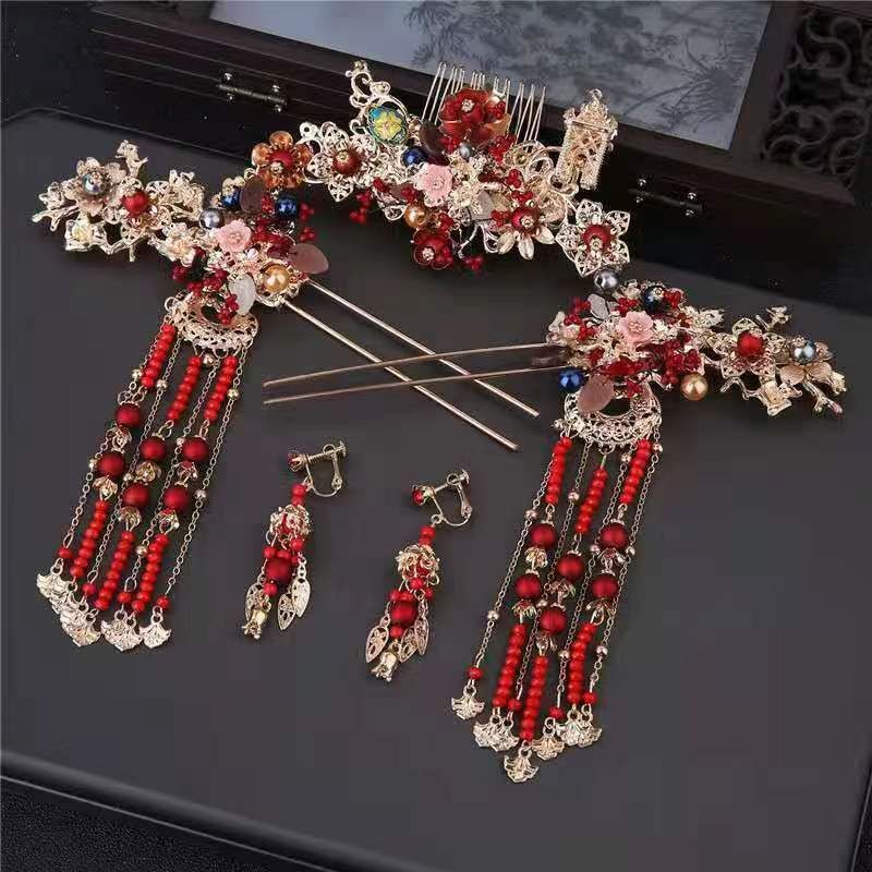 1 Set Aksesoris Jepit Rambut Retro Tusuk Konde Cina Phoenix Coronet Hairpin Untuk Hiasan Kepala Pengantin