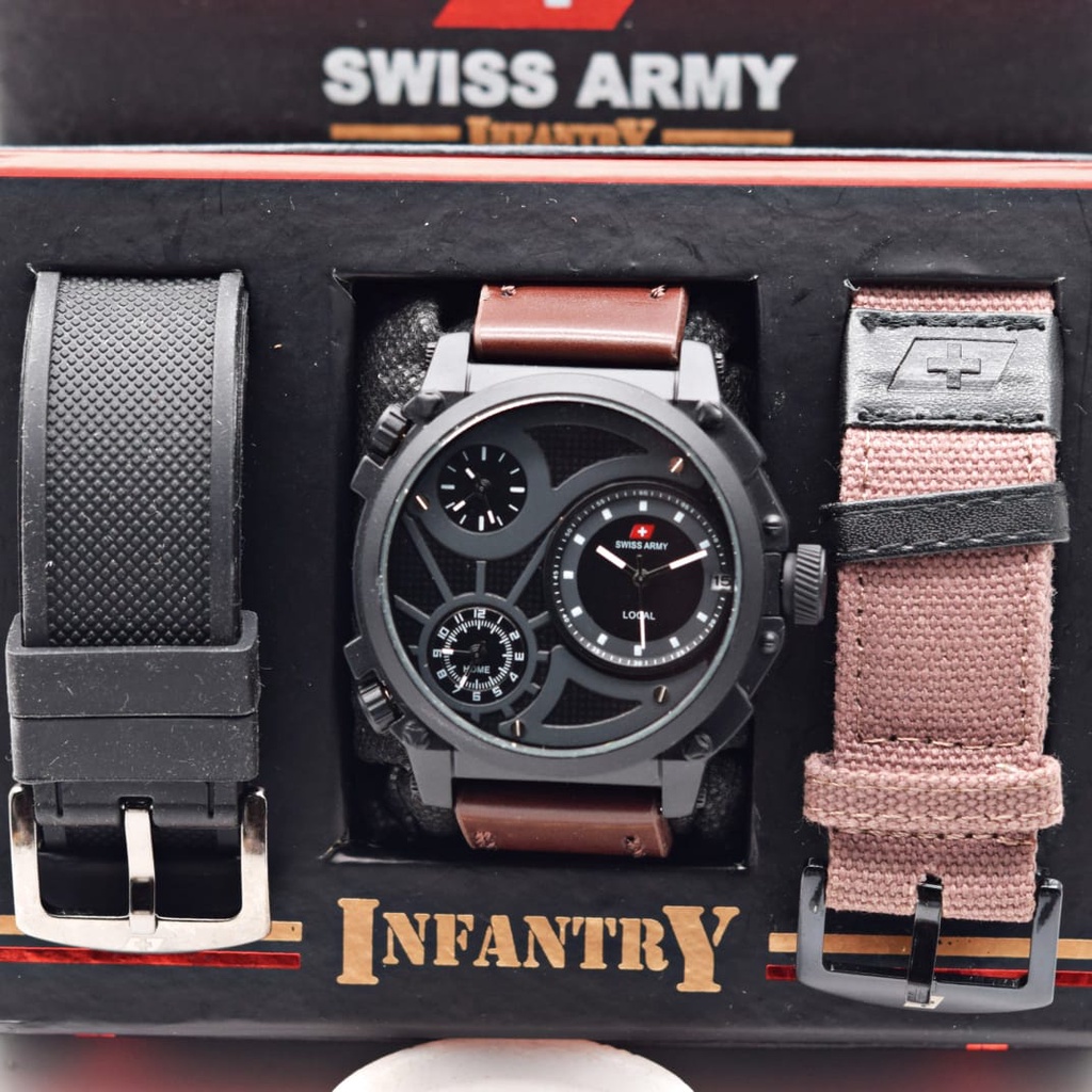 (SS) Jam Tangan Pria Swiss Sa Infantry Free Box + 2 Tali