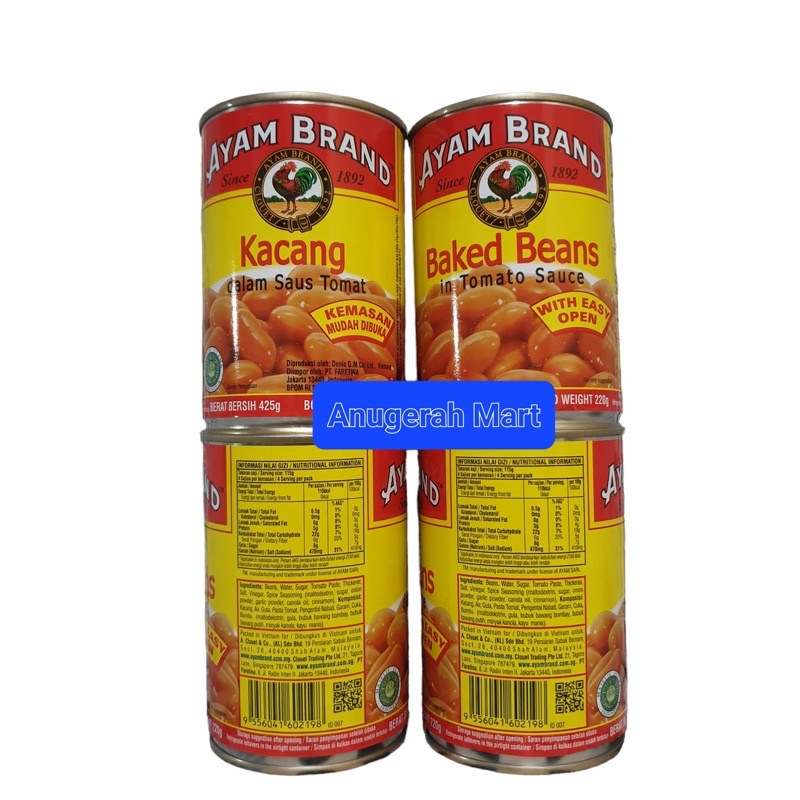 

Baked Beans / Kacang Panggang Dalam Kaleng Ayam Brand 425gr