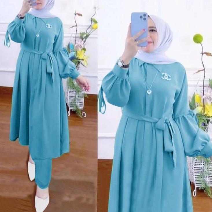 Murah Banget Setelan Tunik Kekinian/Long Tunik Wanita/Setelan Polos Wanita Kekinian/Baju Stelan Wani
