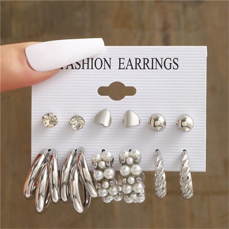2022 Set Anting Tusuk / Stud Model Kupu-Kupu / Geometri Aksen Mutiara Imitasi Gaya Vintage