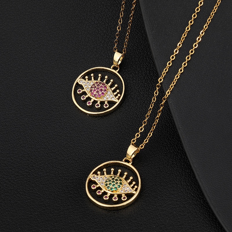 Kalung Rantai Dengan Liontin Mata Iblis Aksen Zircon Warna-Warni Gaya Bohemian Eropa Amerika