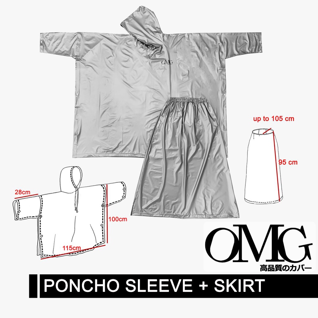 Jas Hujan Poncho Jubah Lengan Sleeves dan Rok Skirt (Paket) OMG Japan Tahan Air