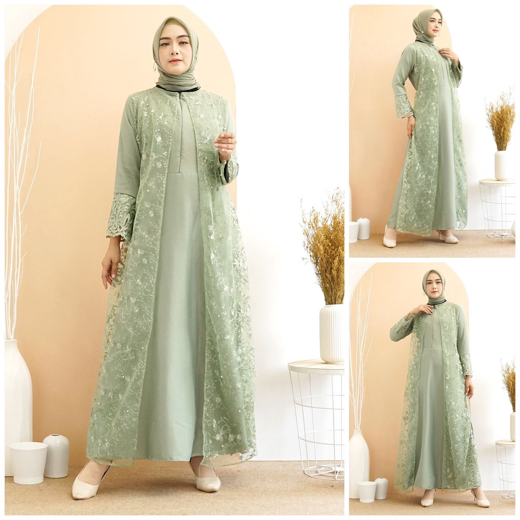 (S,M,L,XL,XXL) Gamis Hena Busui Tile Bordir Mutiara Maxi Dress Lebaran Brukat Tulle Baju Muslim / DRESS MUSLIM PESTA / MAXI KONDANGAN / DRES BROKAT TILE / GAMIS TULLE TILLE BRUKAT BORDIR MUTIARA