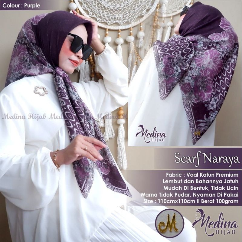 scarf hijab purple naraya bahan voal ori by medina