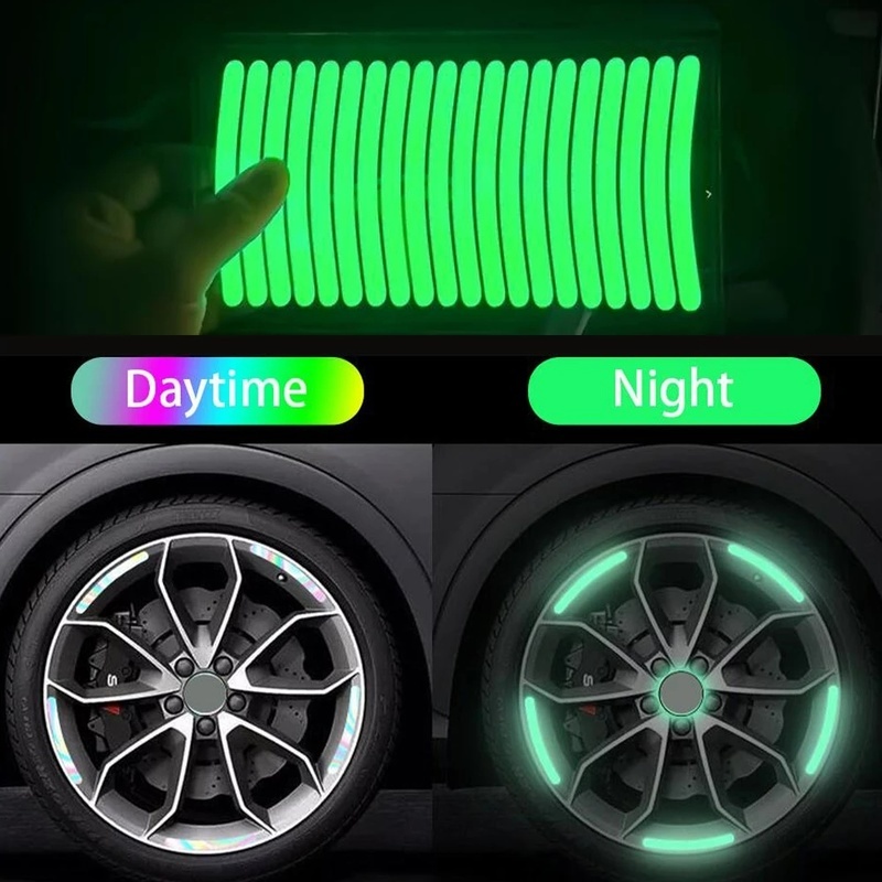 20pcs Stiker Strip Reflektif Glow In The Dark Untuk Dekorasi Velg Mobil / Motor