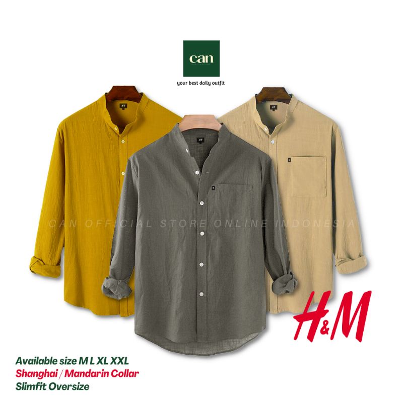 Kemeja H&M Premium | Baju Kemeja Pria Wanita Lengan Panjang Shanghai Putih Polos Formal Kasual Kerja