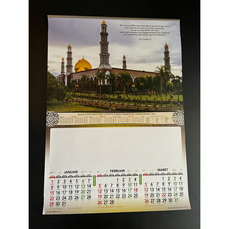 Kalender dinding Triwulan 2023 Motif Mesjid indonesia