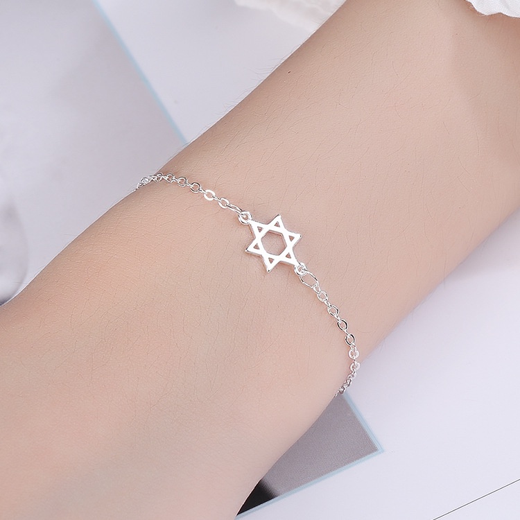 Bintang Korea Gaya Yang Sama Berongga Hexagonal Star Gelang Perak Hexagram Gelang Kaki Perhiasan Manis Fashion Mahasiswa Pasangan