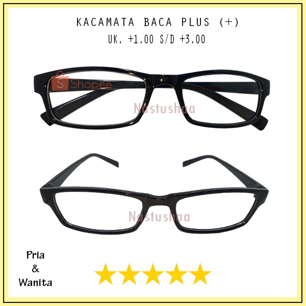 Kacamata Baca Lensa Plus Bingkai Model Persegi Panjang Hitam +1.00 s/d + 3.00 Kacamata Pria Wanita Reading Glasses NOCASE