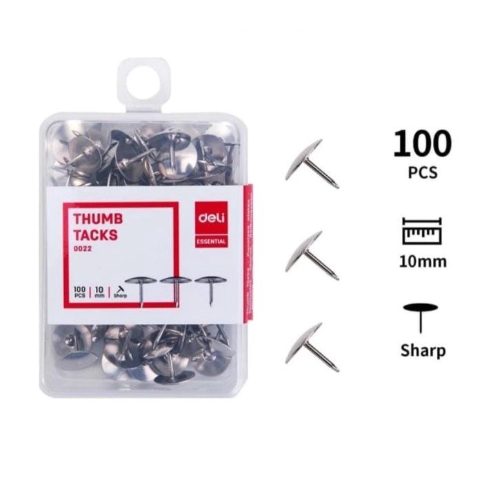 PAKU PAYUNG SILVER THUMB TACKS DELI 0022 + CASE ISI 100 PCS