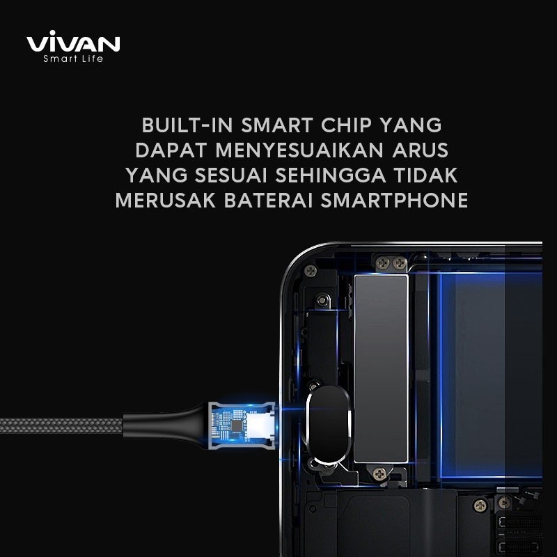 VIVAN VDC100 Kabel Type C 3A LED Light Quick Charge 3,0 1M