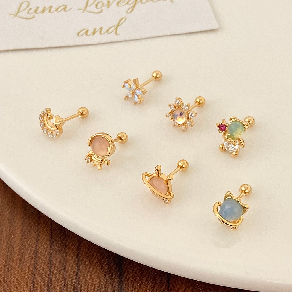 Anting Tusuk Gantung Wanita Desain Bunga / Bintang / Hati / Beruang Mini Hias Berlian Gaya Korea / Mewah Untuk Hadiah