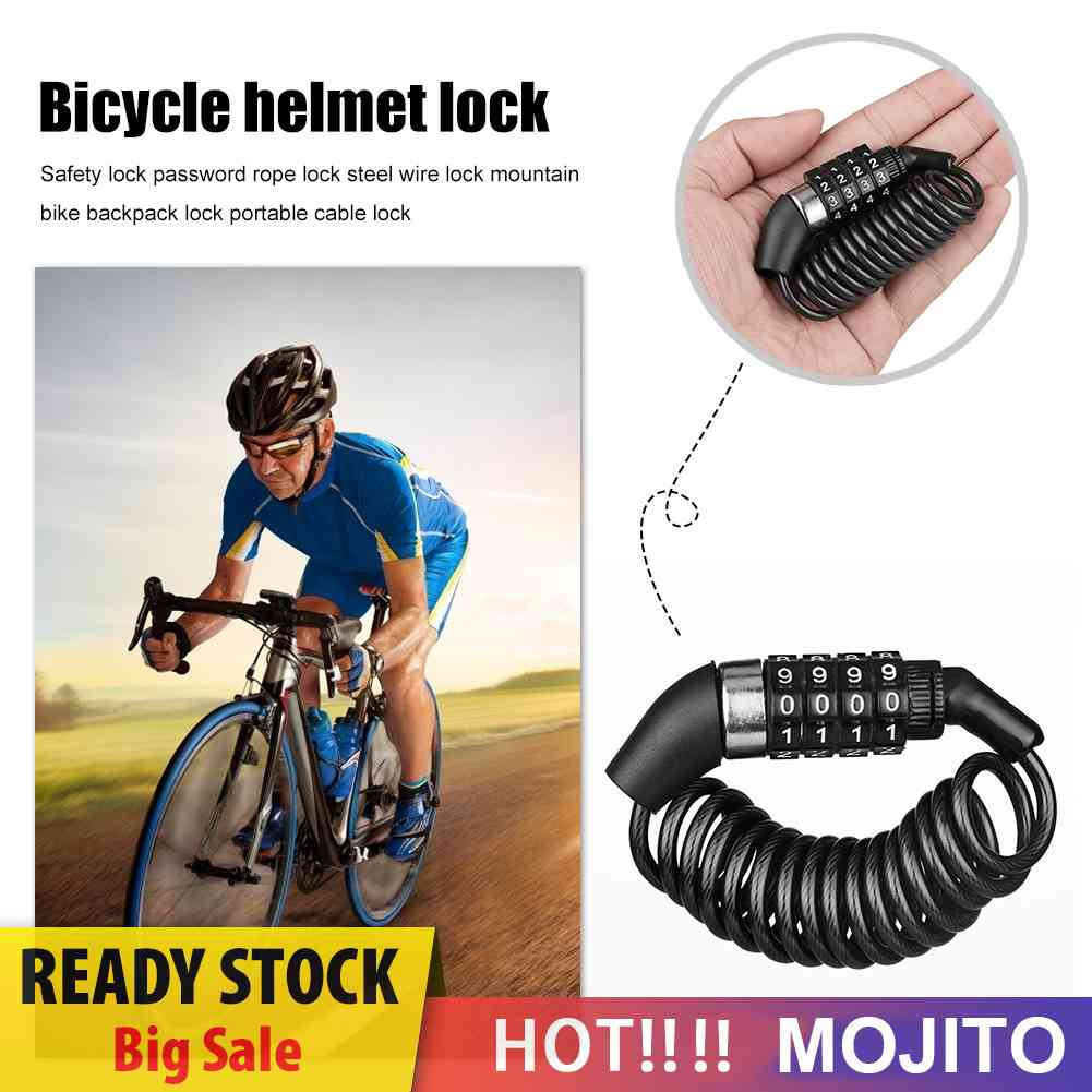 Kunci Sepeda / Helm / Ransel Model Kabel Dengan Kombinasi 4 Digit