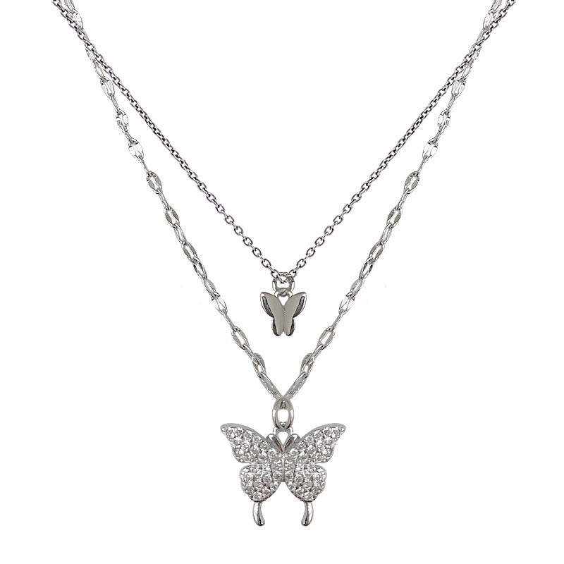 Kalung Rantai Klavikula Desain Hewan Butterfly Model Lapis Ganda Bahan Stainless Steel Untuk Wanita