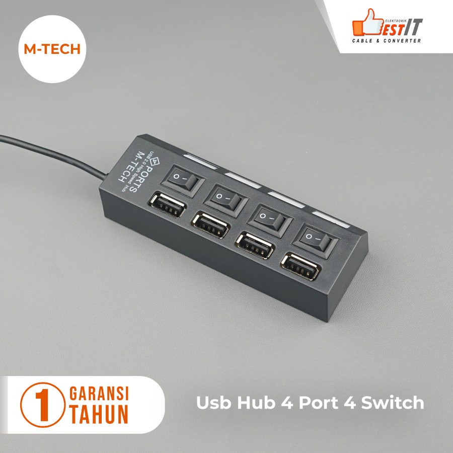 USB HUB 2.0 4 Port 4 Switch LED High Speed M-tech