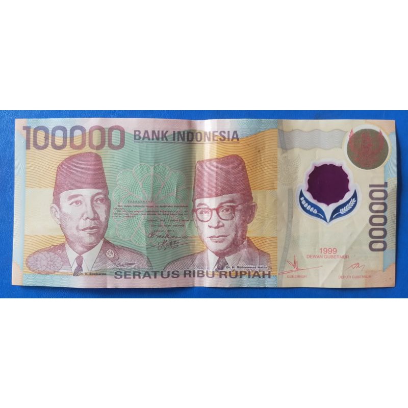 uang kuno asli 100 ribu polymer tahun 1999