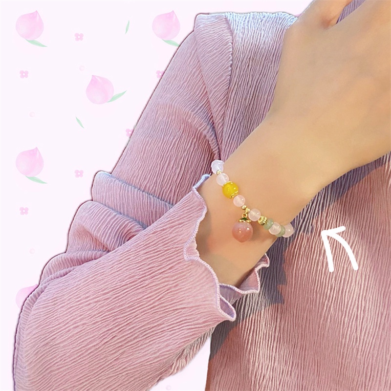 Gelang Manik-Manik Giok Hetian Natural Warna Pink Peach Untuk Hadiah Ulang Tahun Wanita