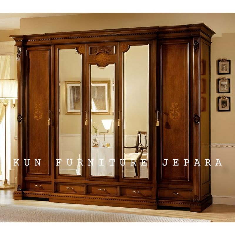 kemarin pakaian 5 pintu kayu jati lemari pakaian mewah jati ukir Jepara