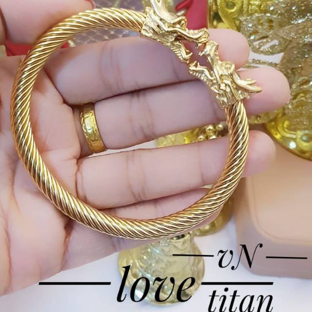 gelang naga ulir titanium lapis emas 24k lx