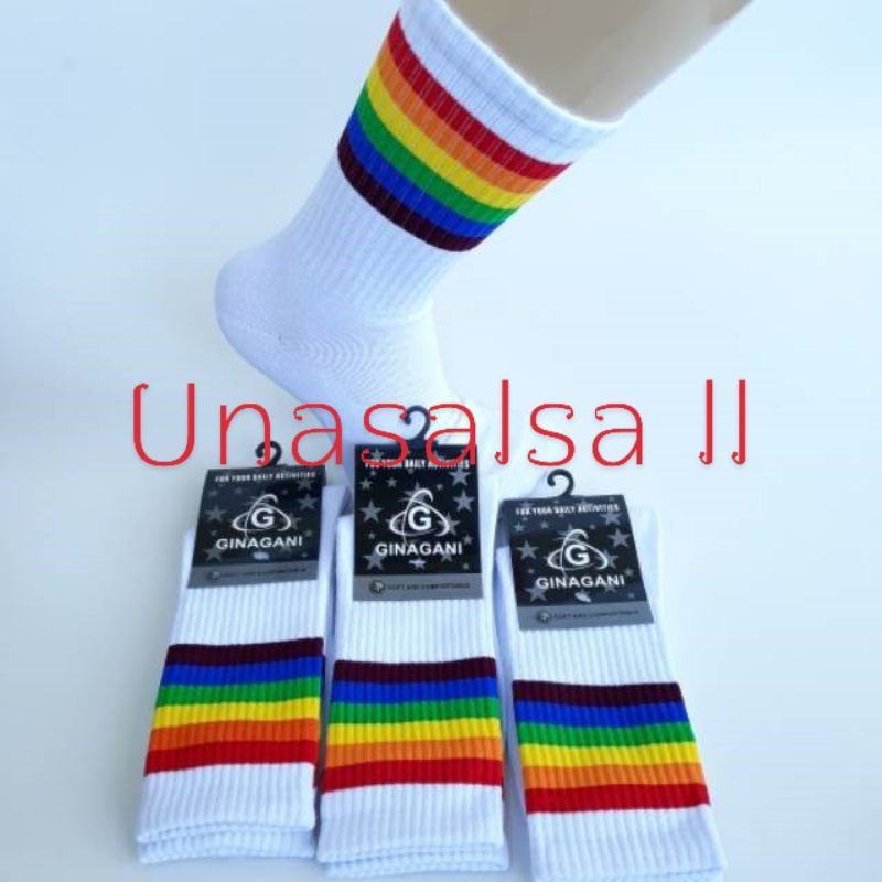 kaos kaki old school SKATE motif pelangi kaos kaki pelangi putih