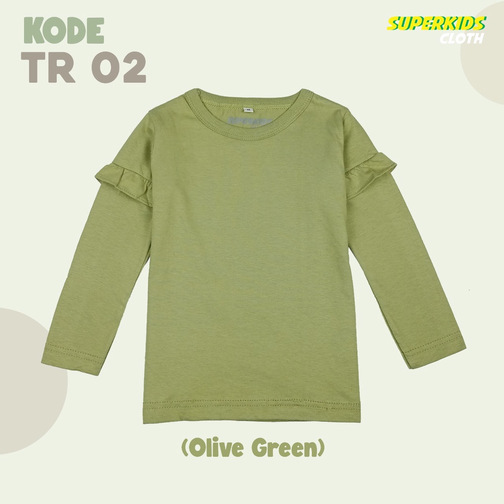BAJU ANAK PEREMPUAN / KAOS ANAK PEREMPUAN / PAKAIAN ANAK CEWEK POLOS RAMPEL TANGAN OLIVE GREEN BRAND SUPERKSIDCLOTH 1 - 11 TAHUN