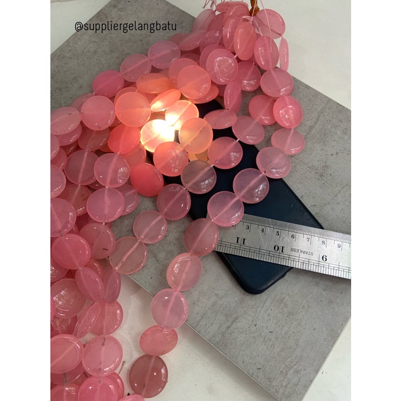 Batu PINK QUARTZ bulat 25mm aksesoris bahan gelang kalung serat kuarsa