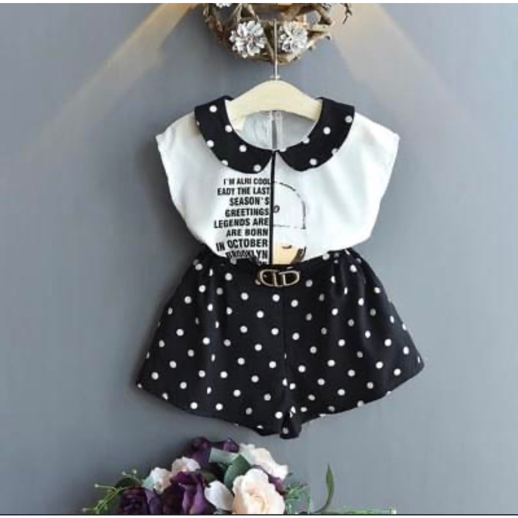 COD-SETELAN BAJU ANAK PEREMPUAN BAWAHAN ROK KEKINIAN SETELAN DREES POLKADOT ANAK PEREMPUAN UMUR 1-5 TAHUN