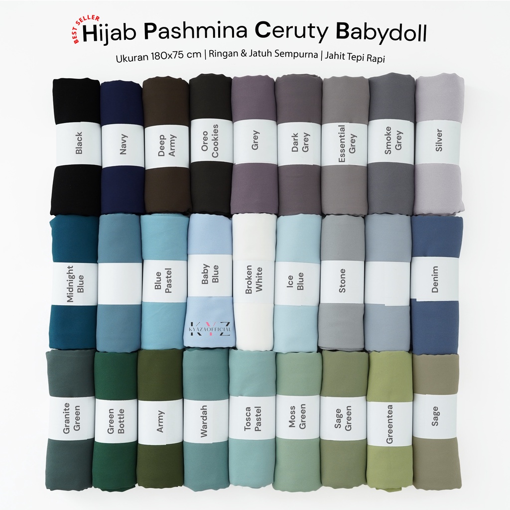 (PART 1) Pashmina Ceruty Babydoll Import (Jahit Tepi)