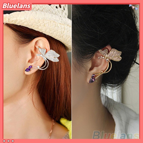 1 Pc Anting Stud Desain Kupu-Kupu Aksen Kristal Untuk Telinga Kiri Wanita