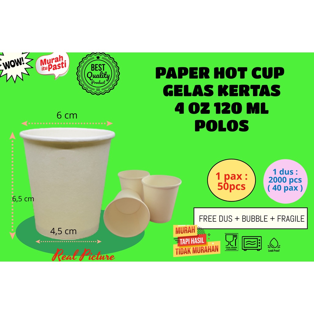 Paper Hot Cup 4 oz 120 ml Polos Gelas Kertas gelas tester gelas kecil isi 50 Pcs