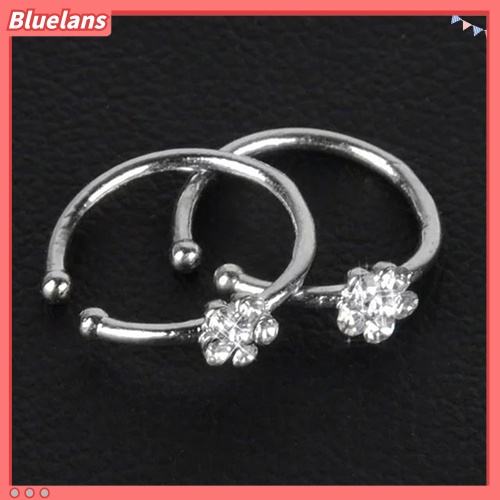 Bluelans Small Thin 5 Rhinestones Flower Nose Hoop Stud Ring Body Piercing Jewelry