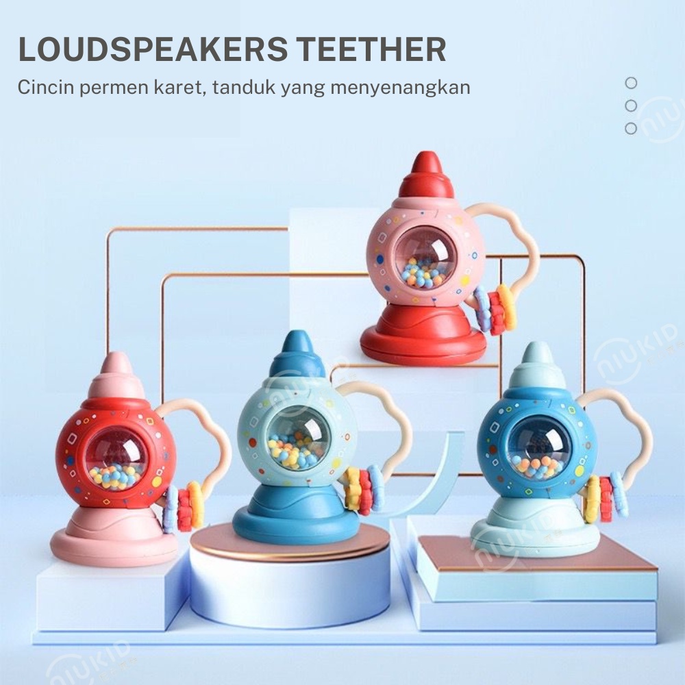 NIUKID MAINAN RATTLE TEETHER BENTUK GITAR KARTUN UNTUK EDUKASI DINI BAYI NEWBORN