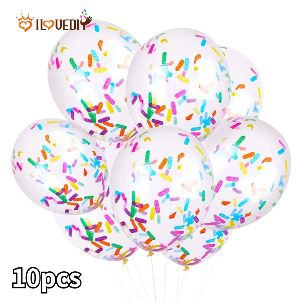 10pcs / Pak Balon Latex Confetti Bentuk Es Krim Ukuran 12inci Warna Campur Untuk Dekorasi Pesta